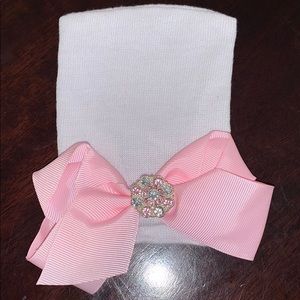 Newborn beanie pink bow rhinestone stretchy